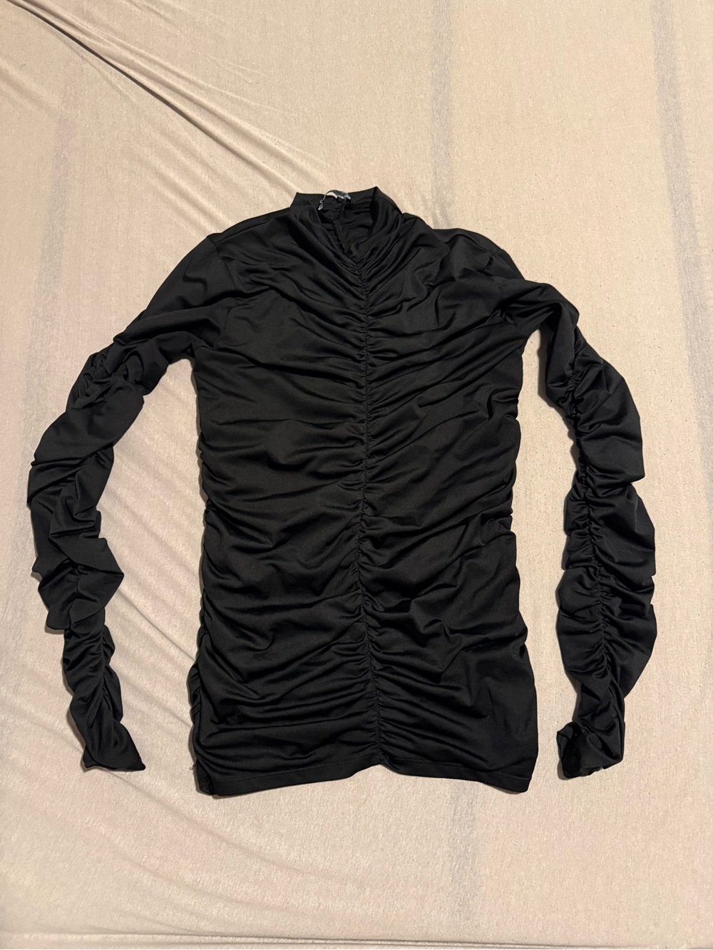 Zara Black Ruched Long Sleeve Top